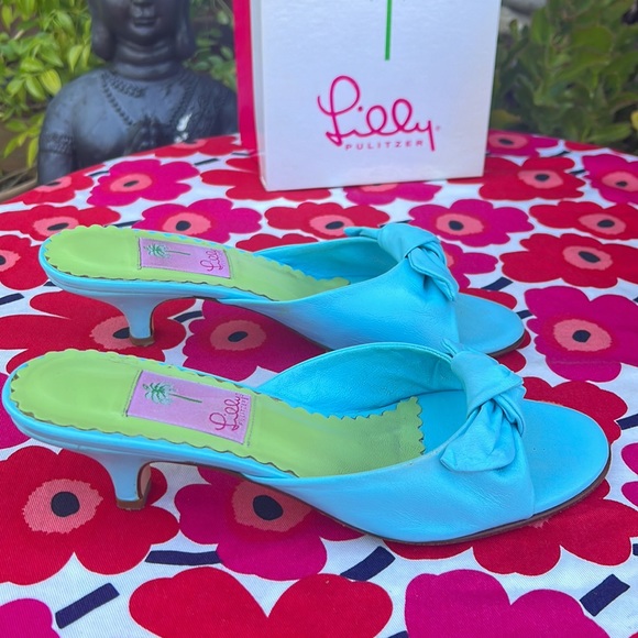 Lilly Pulitzer Baby Blue Nappa Kitten Heel Sandals Made in Italy - Picture 16 of 16